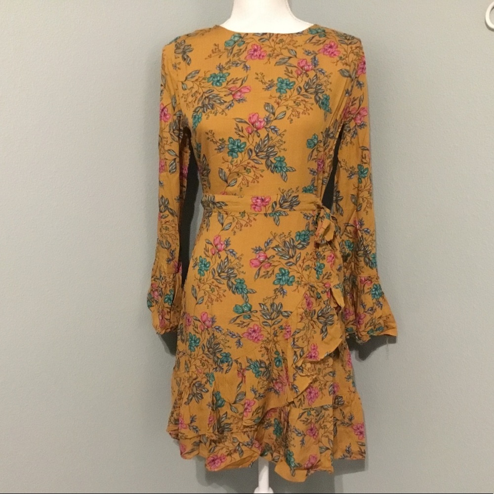 🌷Floral Long Sleeve Faux Wrap Dress - Picture 5 of 8
